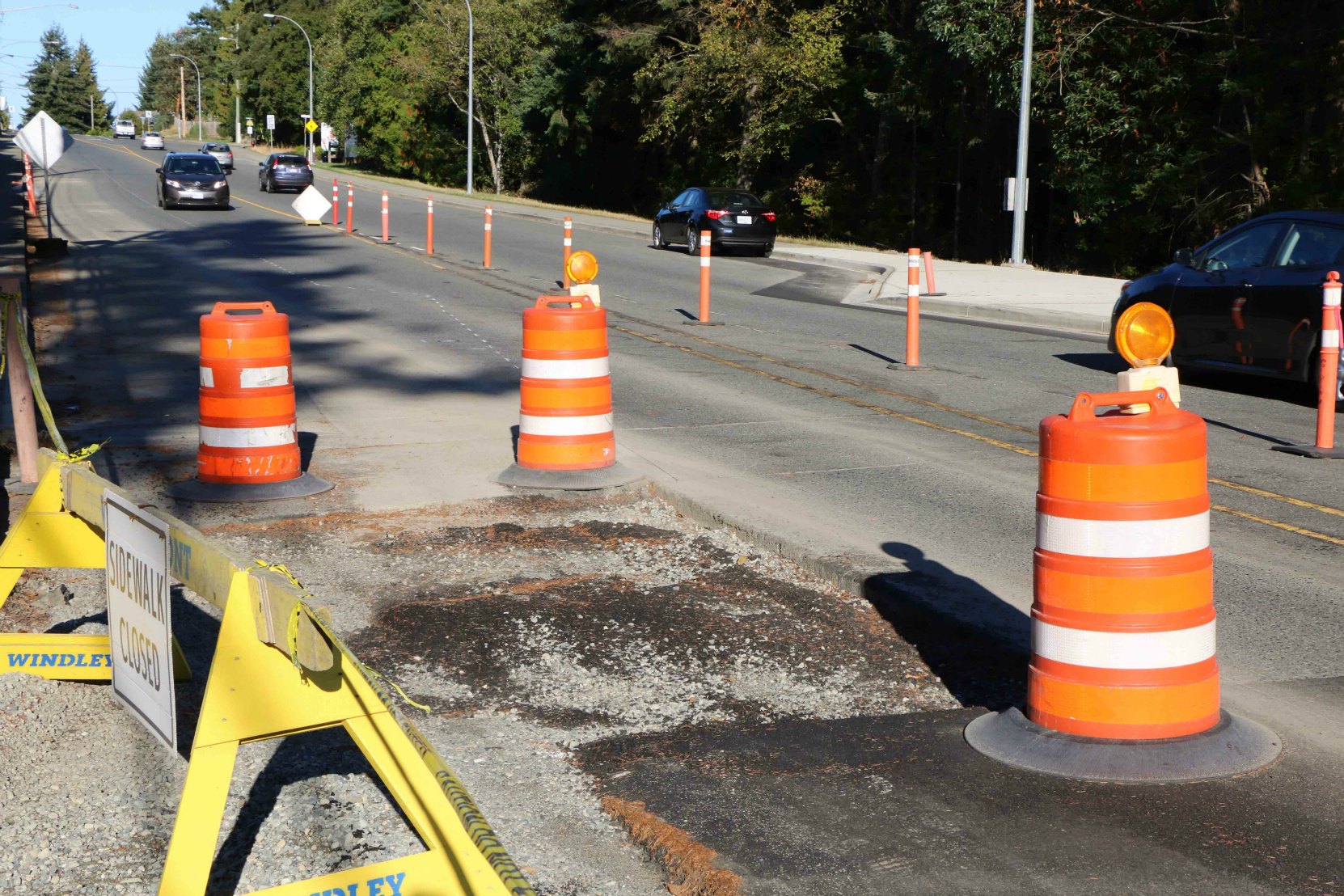 Highway construction zones in British Columbia are typically marked with Orange and Black signs, pylons and markers (photo by WestCoastDriverTraining.com)