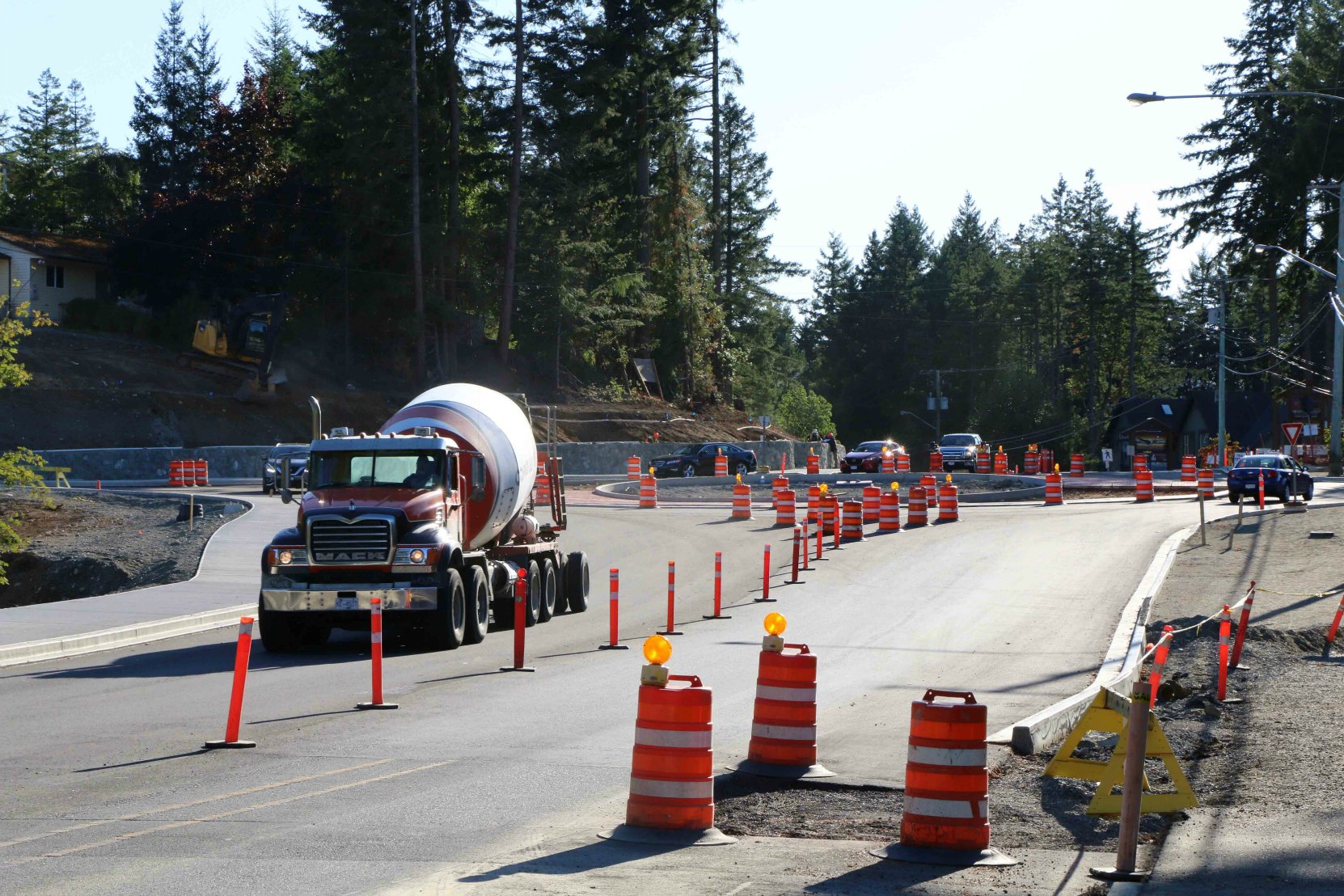 Highway construction zones in British Columbia are typically marked with Orange and Black signs, pylons and markers (photo by WestCoastDriverTraining.com)