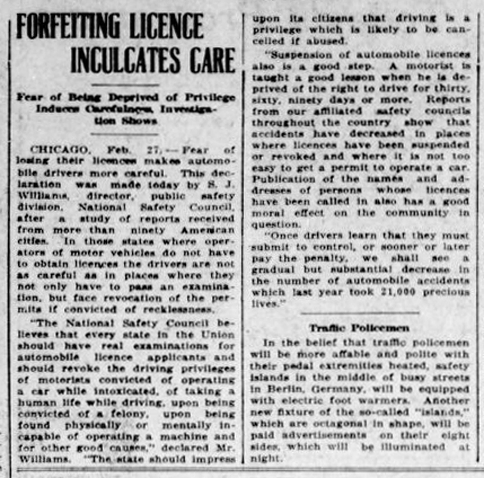 1926 article in the Daily Colonist about Driver License Suspensions