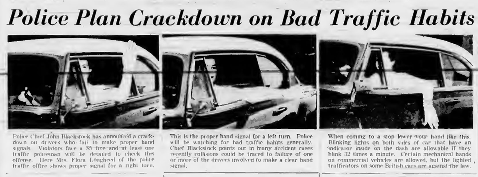 Victoria newspaper story about a planned police crackdown on drivers not using hand signals, 1954.