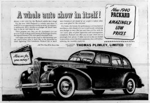 1940 advertisement for Packard, sold by Thomas Plimley Limited, 1010 Yates Street, Victoria