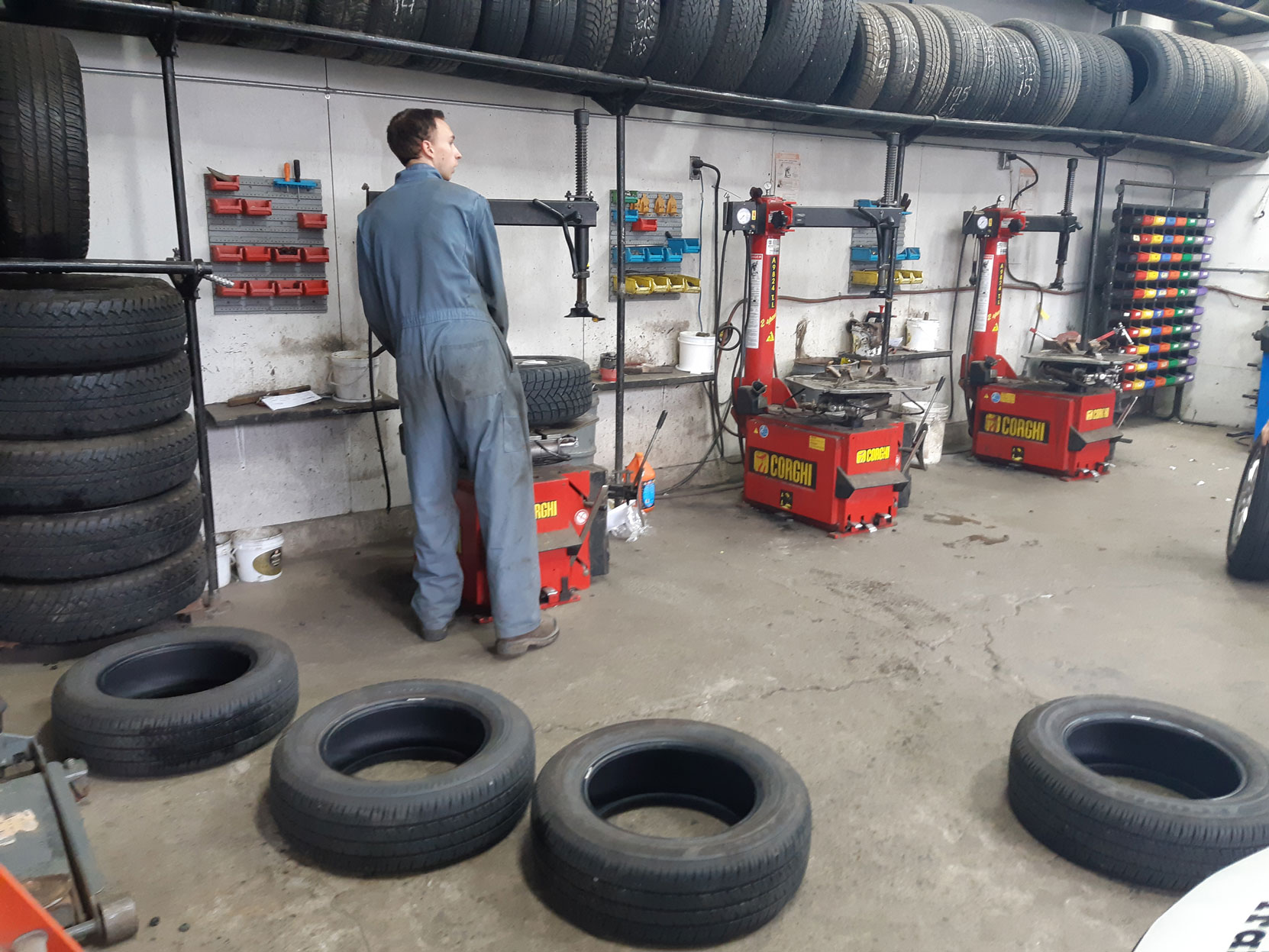 A new set of Michelin winter tires being installed on the rims of our 2020 Prius Prime at Joe's Tire Hospital in Duncan, October 2020 (photo: West Coast Driver Training)