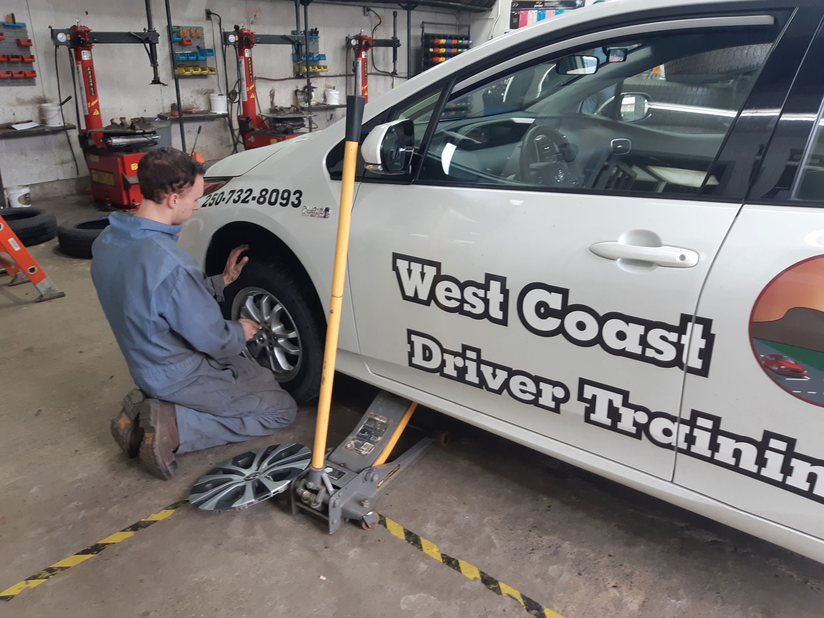 Our 2020 Prius Prime having a new set of Michelin winter tires put on at Joe's Tire Hospital in Duncan, October 2020 (photo: West Coast Driver Training)