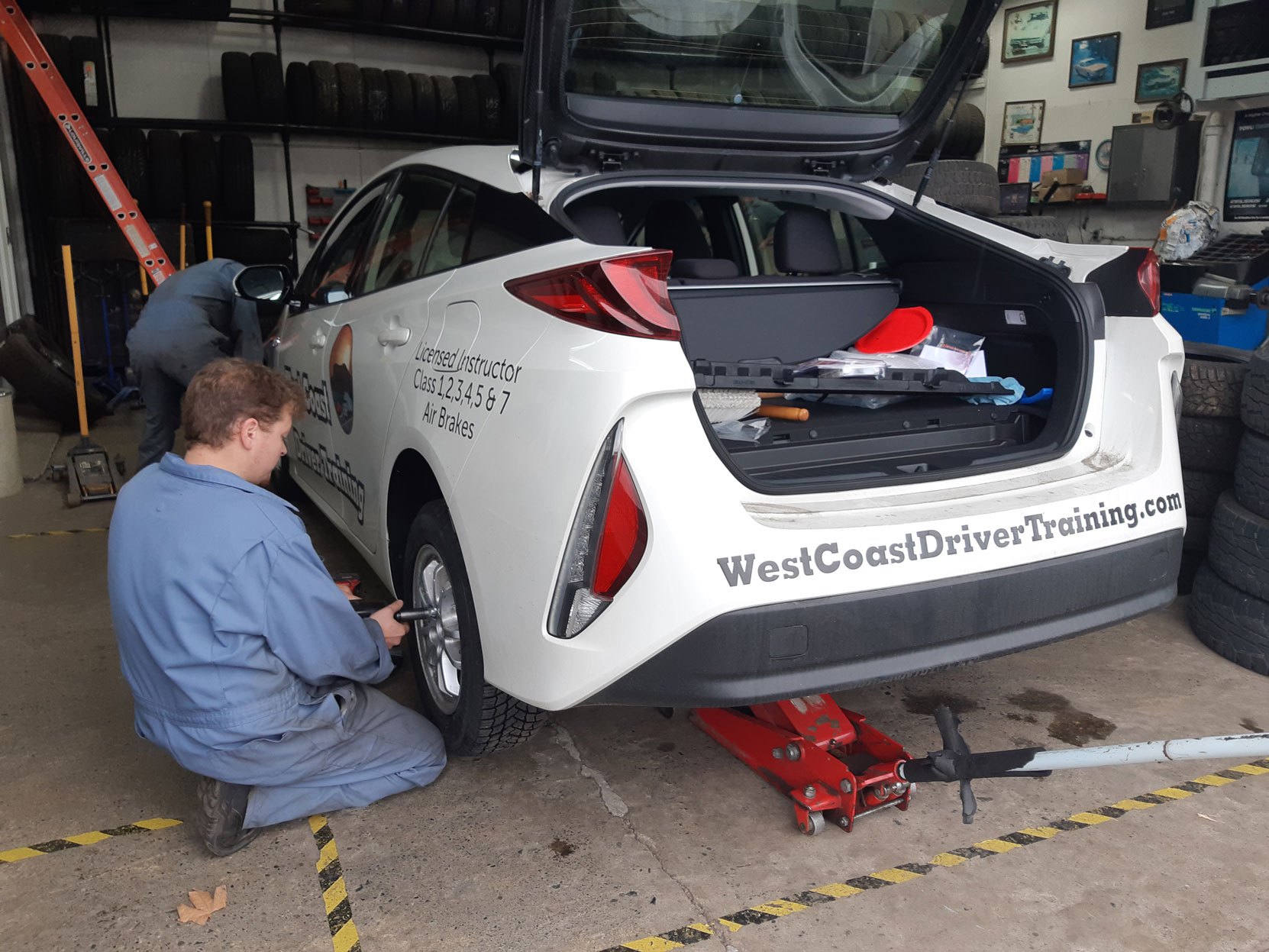 Our 2020 Prius Prime having a new set of Michelin winter tires put on at Joe's Tire Hospital in Duncan, October 2020 (photo: West Coast Driver Training)