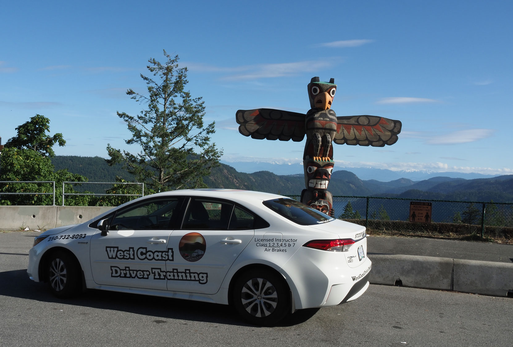 Our 2021 Toyota Corolla Hybrid at the Malahat Summit Viewpoint. (photo: West Coast Driver Training)